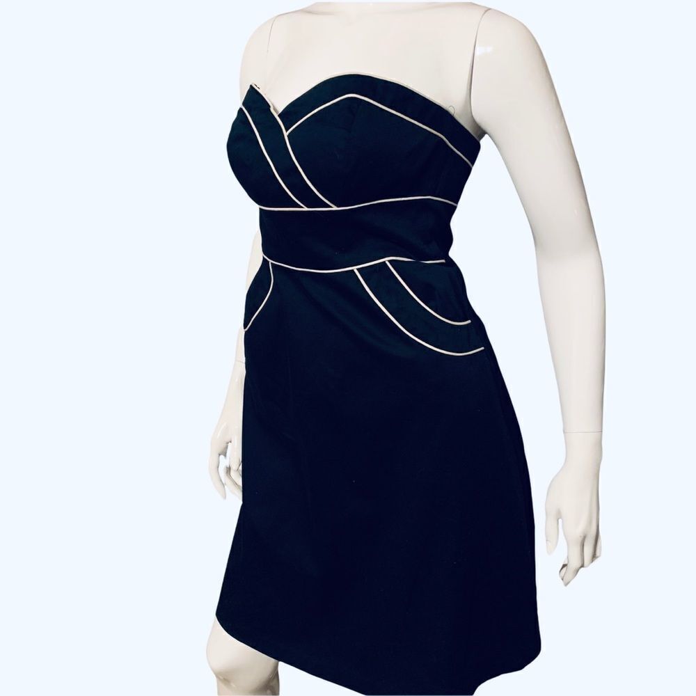 White House Black Market Strapless Black/Cream Mini Dress size 0 - Picture 5 of 10